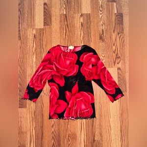 Micro mesh Y2K digital print rose top